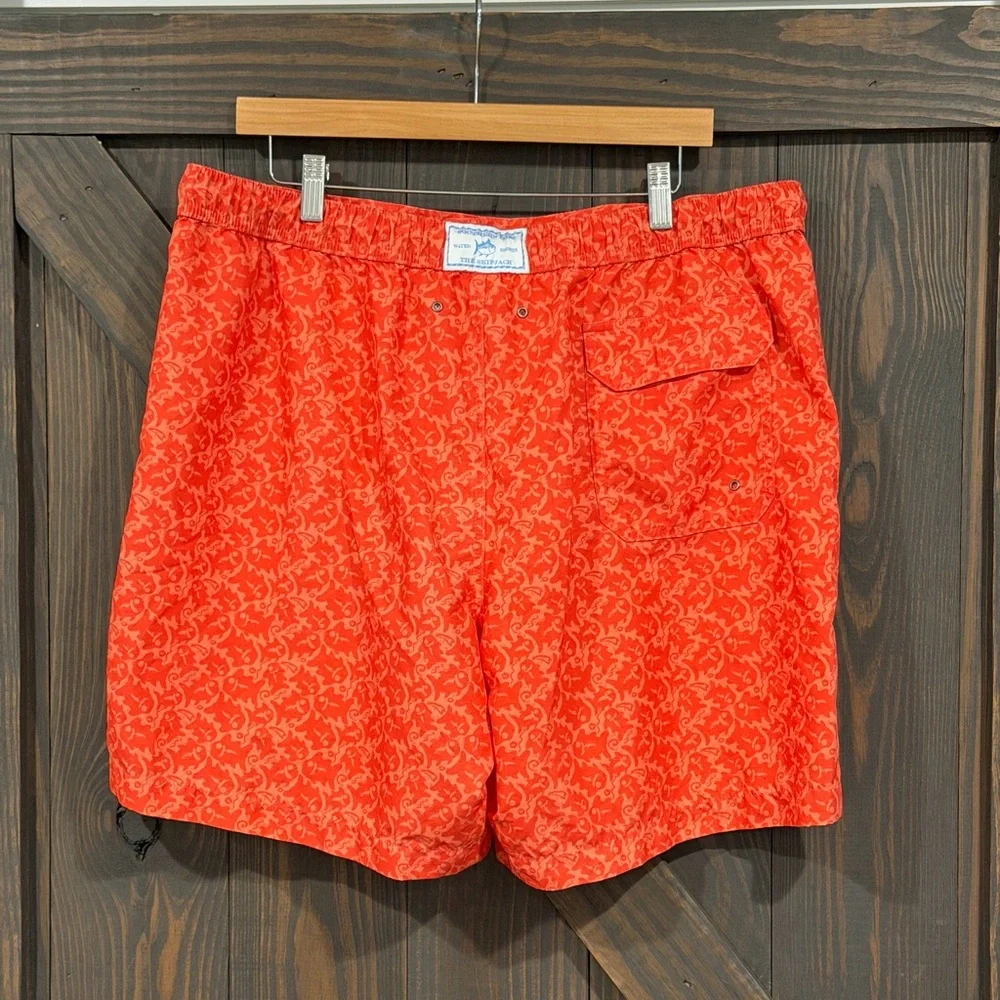 Southern Tide Island Batik Fish Swim Shorts Orange Water‎ Board Trunks Size XL